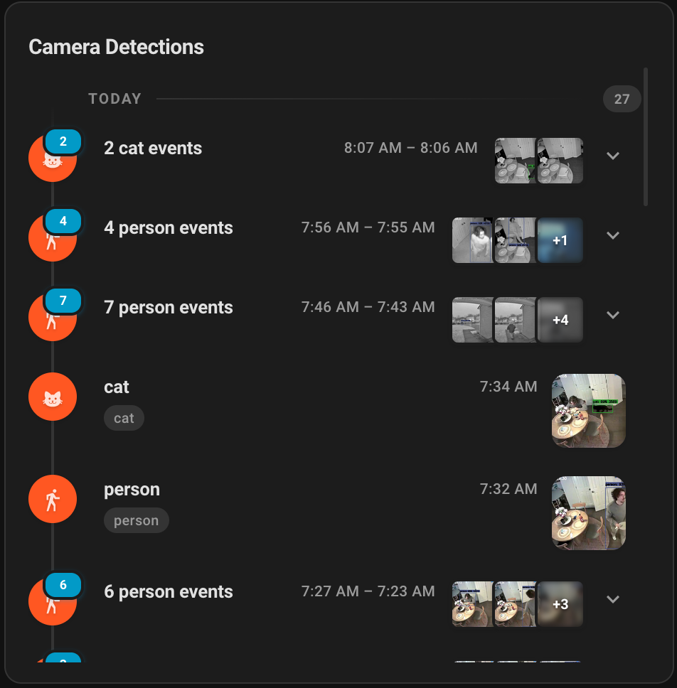 Camera detection timeline